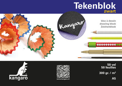 Kangaro K-5597 Tekenblok A5 300 Gram 50 Vel Zwart
