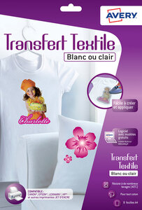 Avery AV-C9405-8 Transferfolie T-shirt A4 Transparant Doos A 8 Vel Avery AV-C9405-8 Transferfolie T-shirt A4 Transparant Doos A 8 Vel
